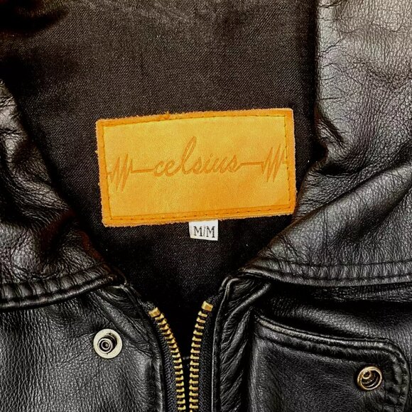Celsius Black Leather Jacket Mens Medium 100% Leather - Picture 2 of 11